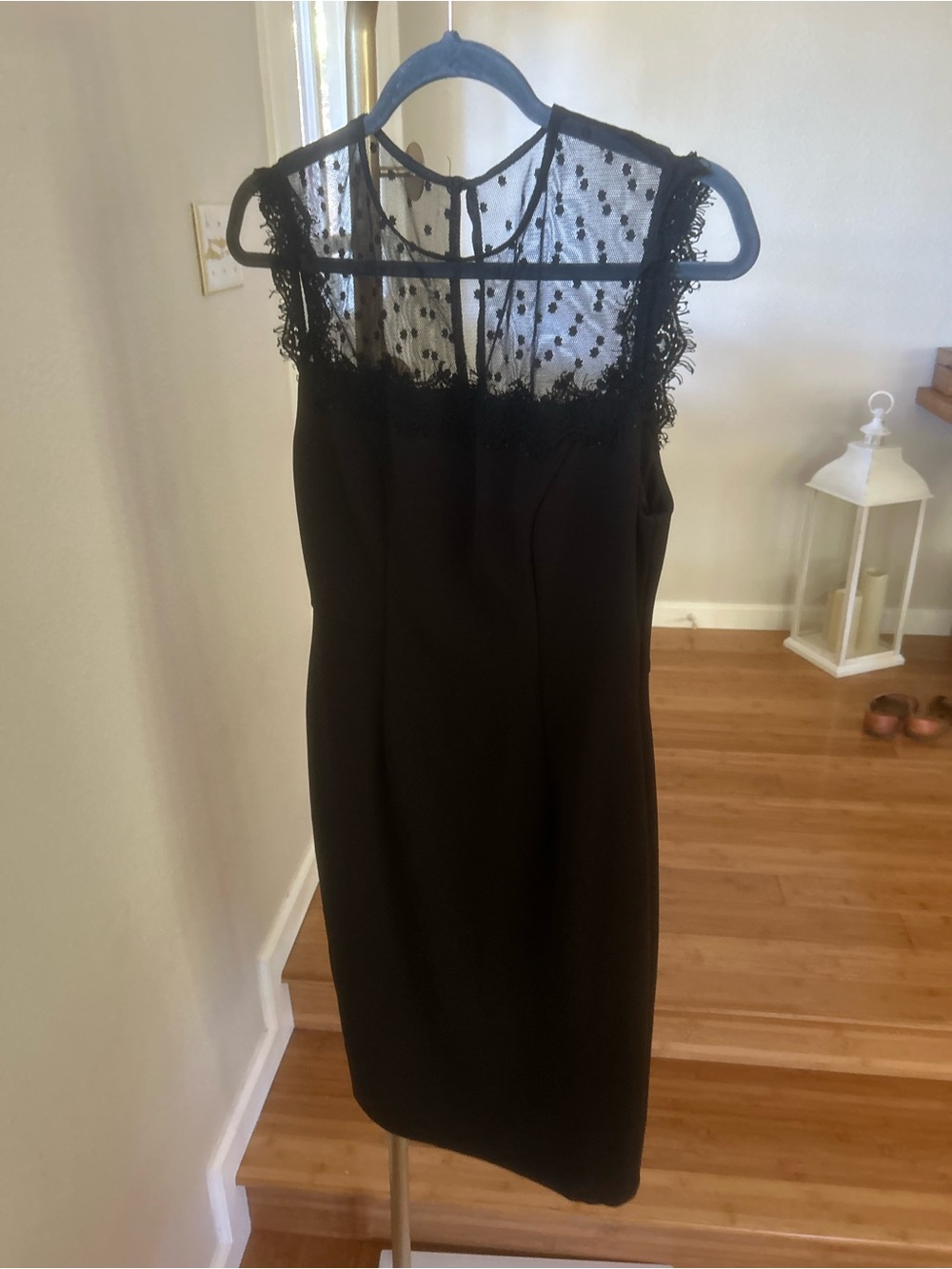 Premier Amour Black Cocktail Dress Size 8 Swiss Dot Mesh Illusion Lace Sheath